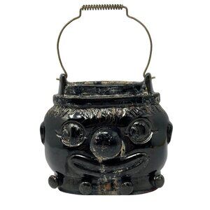 Thames Redware Clown Face Wall Pocket Vintage Wire Handle 5 Inch Black